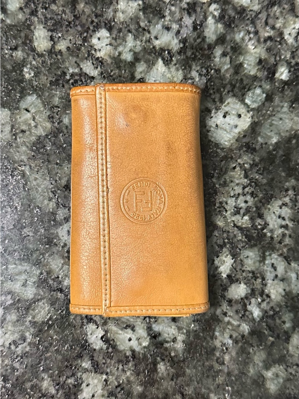 Fendi Cognac Leather Key & Card Holder with Embossed Logo